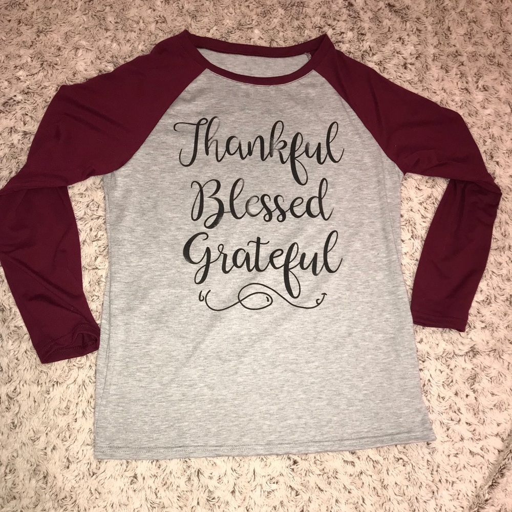 NWOT THANKFUL,BLESSED,GRATEFUL BASEBALL RAGLAN TEE